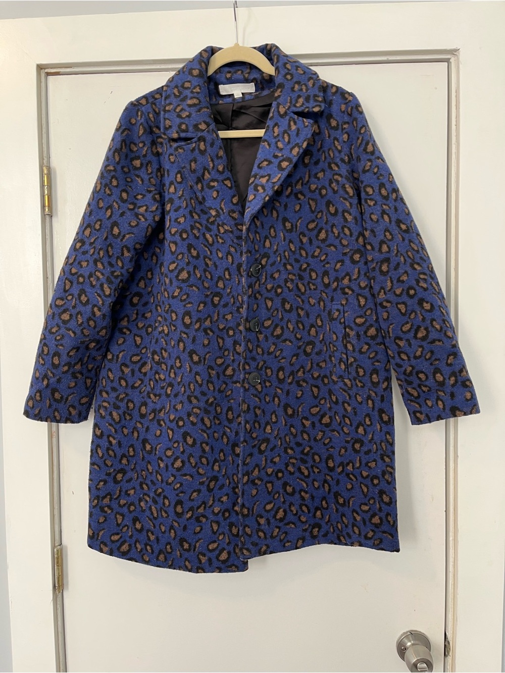 Adyson Parker Blue Leopard Print Pea Coat cheetah size large jacket